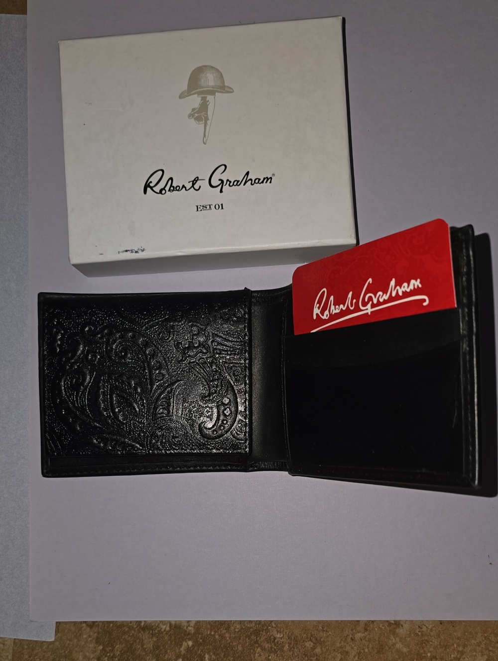 Robert Graham Black Embossed Leather Card Holder Wallet